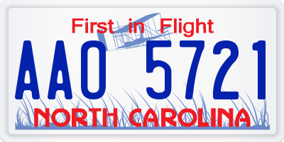 NC license plate AAO5721