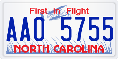NC license plate AAO5755