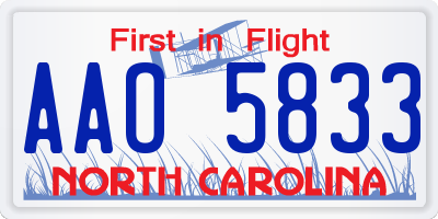 NC license plate AAO5833