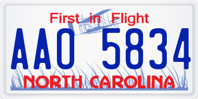 NC license plate AAO5834