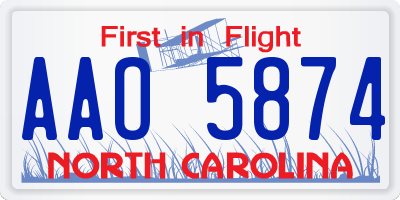 NC license plate AAO5874