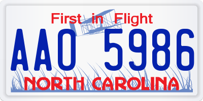 NC license plate AAO5986
