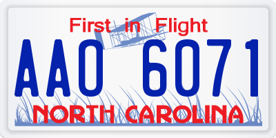 NC license plate AAO6071