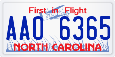 NC license plate AAO6365