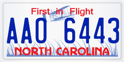 NC license plate AAO6443