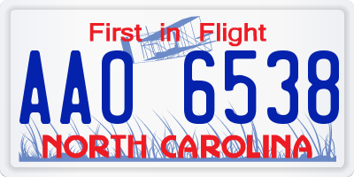 NC license plate AAO6538
