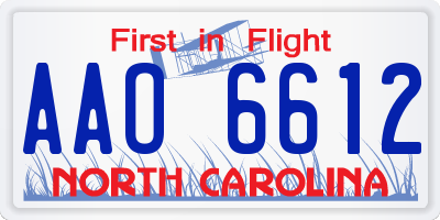 NC license plate AAO6612