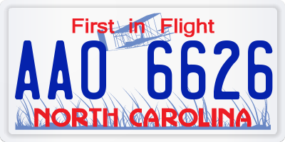 NC license plate AAO6626