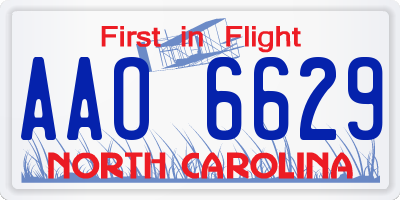 NC license plate AAO6629