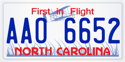 NC license plate AAO6652