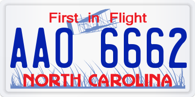 NC license plate AAO6662