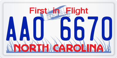 NC license plate AAO6670