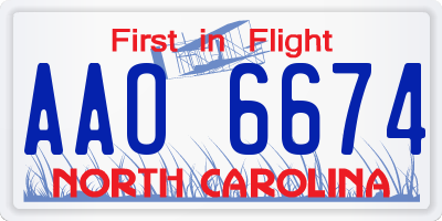 NC license plate AAO6674