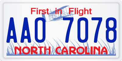 NC license plate AAO7078
