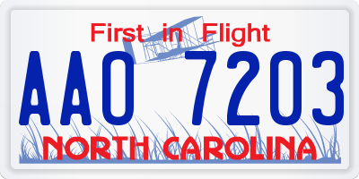 NC license plate AAO7203