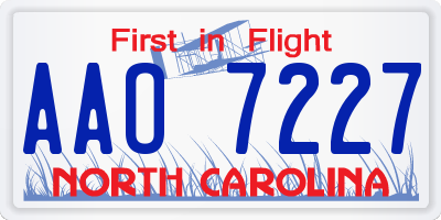 NC license plate AAO7227