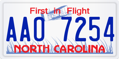 NC license plate AAO7254