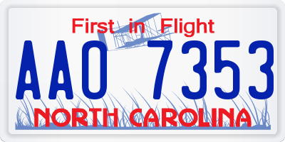 NC license plate AAO7353