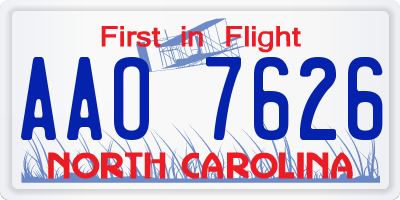 NC license plate AAO7626
