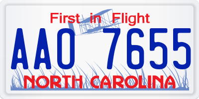 NC license plate AAO7655
