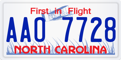 NC license plate AAO7728