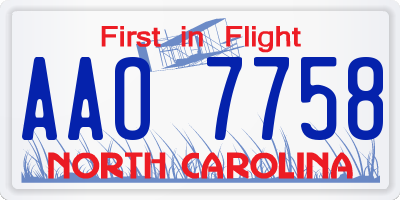 NC license plate AAO7758