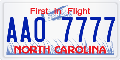 NC license plate AAO7777