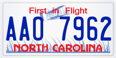 NC license plate AAO7962