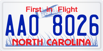 NC license plate AAO8026