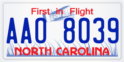 NC license plate AAO8039