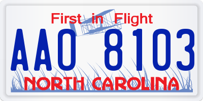 NC license plate AAO8103