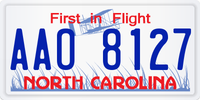 NC license plate AAO8127