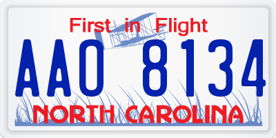 NC license plate AAO8134