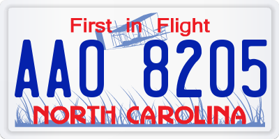 NC license plate AAO8205