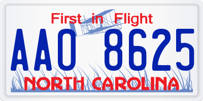 NC license plate AAO8625