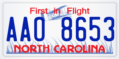 NC license plate AAO8653