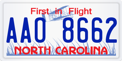NC license plate AAO8662