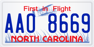 NC license plate AAO8669