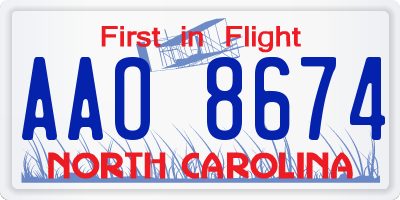 NC license plate AAO8674