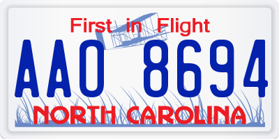 NC license plate AAO8694