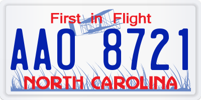 NC license plate AAO8721