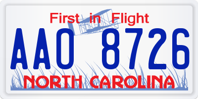 NC license plate AAO8726