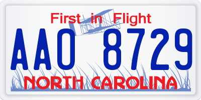 NC license plate AAO8729