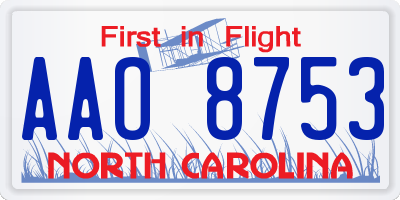 NC license plate AAO8753
