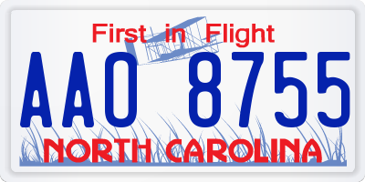 NC license plate AAO8755