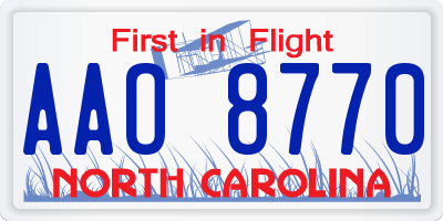 NC license plate AAO8770