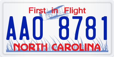 NC license plate AAO8781