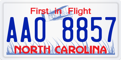 NC license plate AAO8857