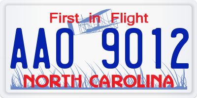NC license plate AAO9012