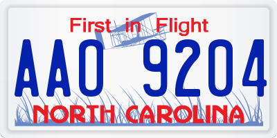 NC license plate AAO9204